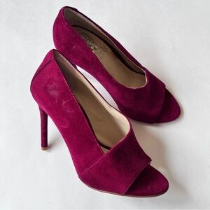 Vince Camuto Burgundy Oxblood Suede Open Toe Stiletto Heels Size 5